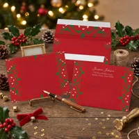 Elegant Red Green Floral Christmas Return Address Envelope