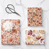Three Abstract Watercolor Patterns Autumn Colors Wrapping Paper Sheets
