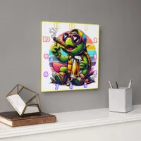 Cheerful turtle toasting at sunset square wall clock