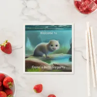 Cute baby otter in pond - personalizable   napkins