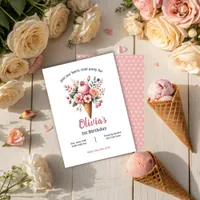 Ice Cream Floral Berry Cool Girl Birthday Party  Invitation