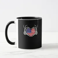 Skeleton Hand Heart 4th Of American Flag Patriotic Mug