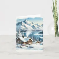 Serene Winter Watercolor Coastal Seascape Blank Note Card