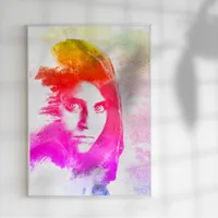 Watercolor Inspired Sharbat Gula, Afghan War girl Faux Canvas Print