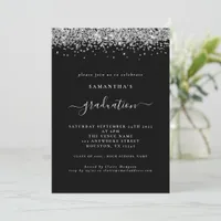 Modern Silver Glitter 2024 Graduation Black Invitation