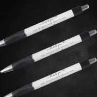 Black white script heart wedding thank you pen