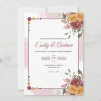 Maroon Rose Bead Elegant Floral Watercolor Wedding Invitation