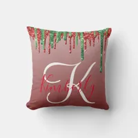 Christmas Glitter Monogram Throw Pillow