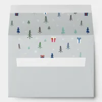 Christmas forest with presents and trees and snow  envelope