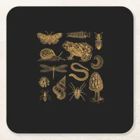 Frog Mushroom Moth Vintage Lover Goblincore Aesthe Square Paper Coaster