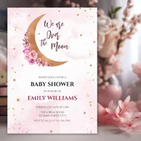 Soft Pink Stars Flowers Moon Baby Girl Shower  Invitation