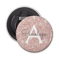 Rose Gold  Pink Glitter and Monogram Bottle Opener