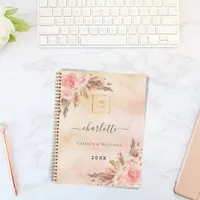 Pampas grass rose gold flowers business logo QR  Notebook