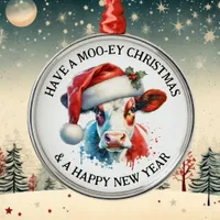 Have a Merry Christmas | Funny Cow in Santa Hat Metal Ornament