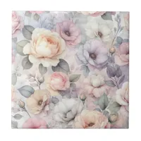 Elegant Rose Blossoms Ceramic Tile