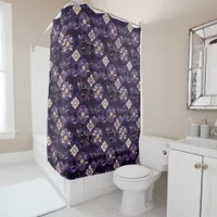 Dark Purple Floral and Faux Gold Shower Curtain