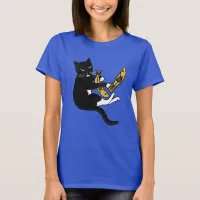 Black and White cat fishing T shirt