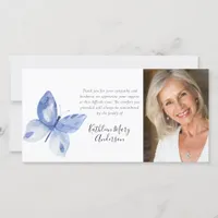 Blue Butterfly Photo Funeral Thank You Card