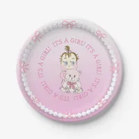 Cute Baby Girl Holding Teddy Bear Baby Shower Paper Plates