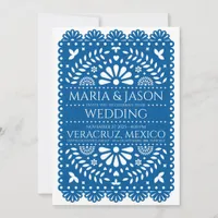 Mexican Papel Picado Blue Folk Art Boda Wedding Invitation