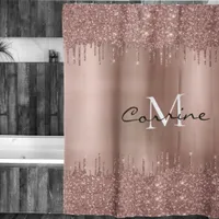 Monogram Rose Gold Dbl Dripping Glitter Metallic Shower Curtain