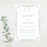 Elegant "Tying the Knot" Hand-Drawn Bow Sage Green Save The Date
