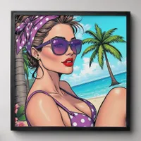Pretty Lady in Bikini Retro Breach Peel And Stick Photo Tile