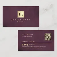 Professional Burgundy Wine & Gold Luxury Monogram Business Card