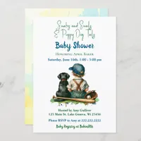 Vintage Baby, Dog and Baseball Themed Baby Shower Invitation