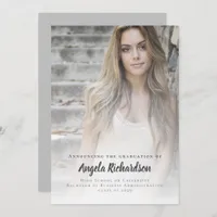 Modern Graduation Charcoal Script Photo Announcement
