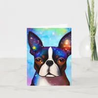 Cosmic Boston Terrier, Birthday Card
