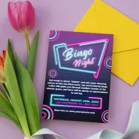 Navy And Neon Modern Bingo Night Invitations