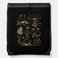 Frogs And Mushrooms Vintage Sketch – Aesthetic Gob Drawstring Bag