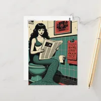 Funny Mid Century Sea Siren on Toilet Reading  Postcard