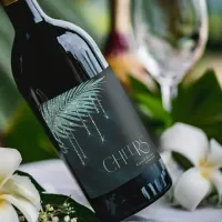 Jewel Palm Leaf Wedding Cheers Teal ID830 Wine Label