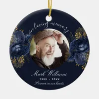 Blue memorial photo flowers  ceramic ornament