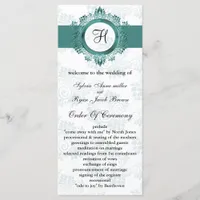 aqua monogram Wedding program