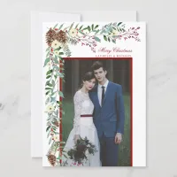 Watercolor Pine Garland Christmas Photo Holiday Card