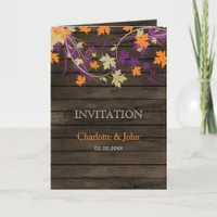 Barnwood, Rustic Fall plum leaves wedding invites