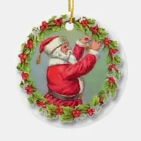 Vintage Santa Fixing a Wreath Ceramic Ornament