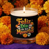 Colorful Day of the Dead Candy Skulls Marigolds Scented Candle