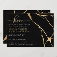 Modern Abstract Black and Gold Japanese Kintsugi  Invitation