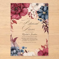 Boho Burgundy and Navy Floral Rehearsal Dinner Acrylic Invitations