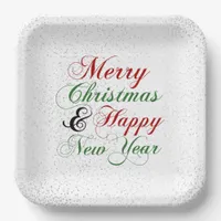 Silver Confetti Merry Christmas Happy New Year Paper Plates