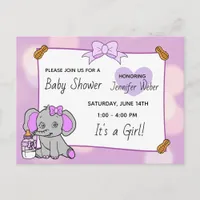 Pretty Purple Elephant Girl's Baby Shower Postcard