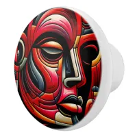 Red & black Abstract Face | Ceramic Knob