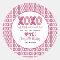 XOXO Hugs & Kisses Valentine's Day 1st Birthday Classic Round Sticker