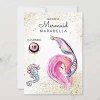 *~*  Pink Glitter Hair Mermaid Birthday Party Invitation