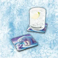 Mommy Polar Bear with Cub | Beverage Coaster