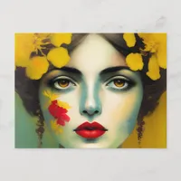 Woman With Yellow Flowers Postcard